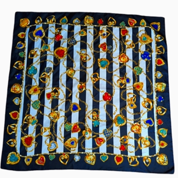 Victoria's Secret Accessories - Victoria secret scarf black/white stripes w/gold heart shaped jewelry designs